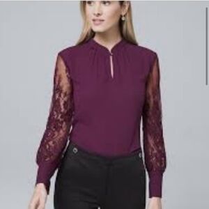 WHBM Women's Lace Sleeves Blouse Size 12. New